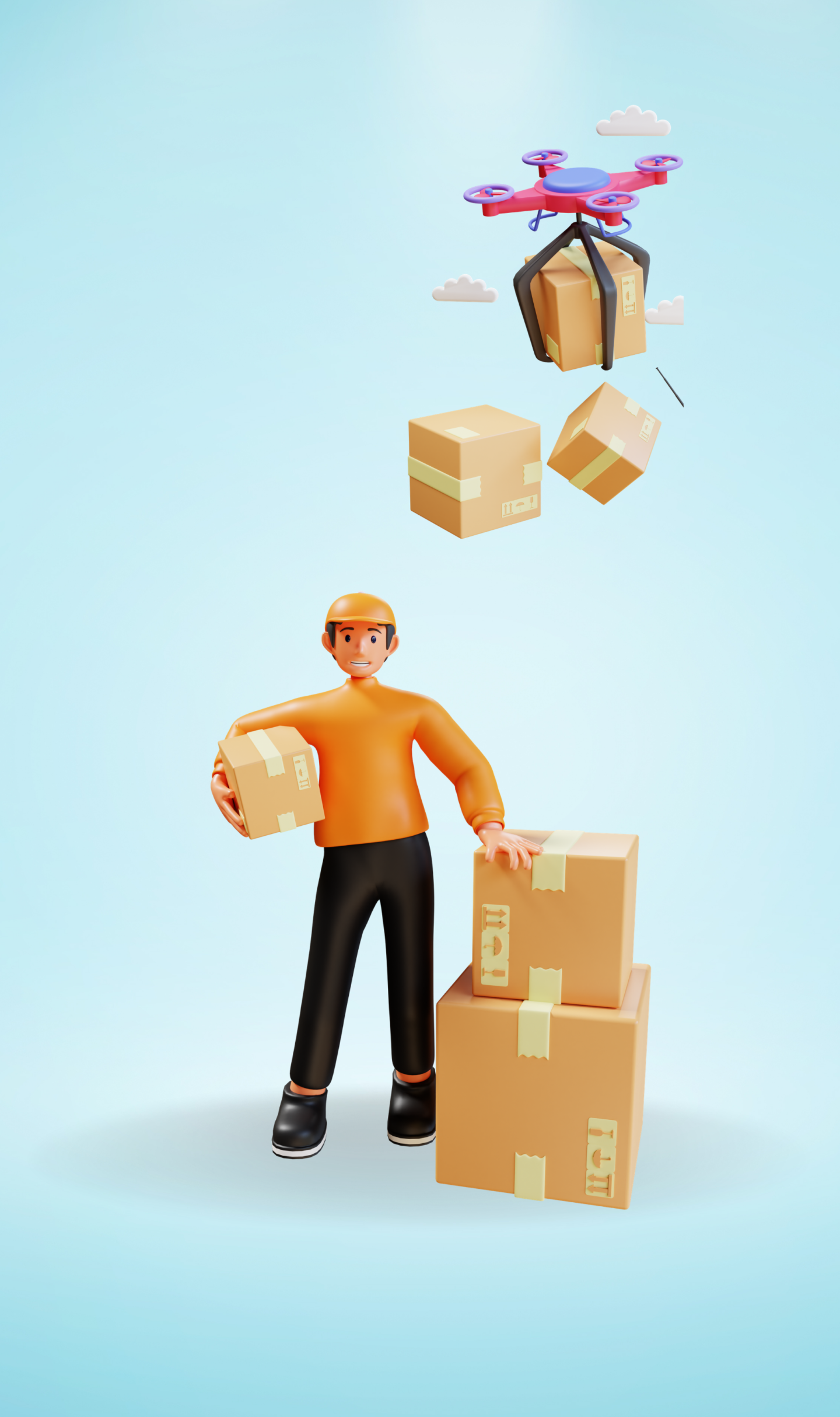 Biru dan Jingga 3D Pesan antar Postingan Instagram